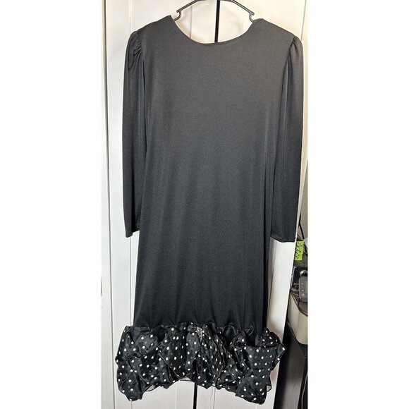 Vintage 80s Partridge in A Pear Tree Black Party Dress Sz L Polka Dot Ruffle Hem - Picture 9 of 11